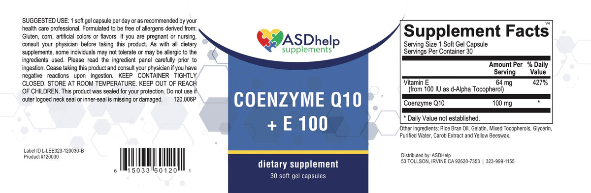 Coenzyme Q10 + E 100 label artwork