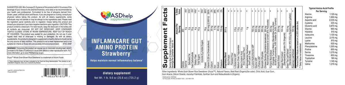 InflamaCare Gut Amino Protein Strawberry label artwork