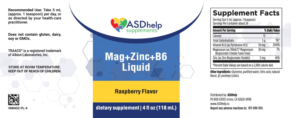 Mag + Zinc + B6 Liquid label artwork