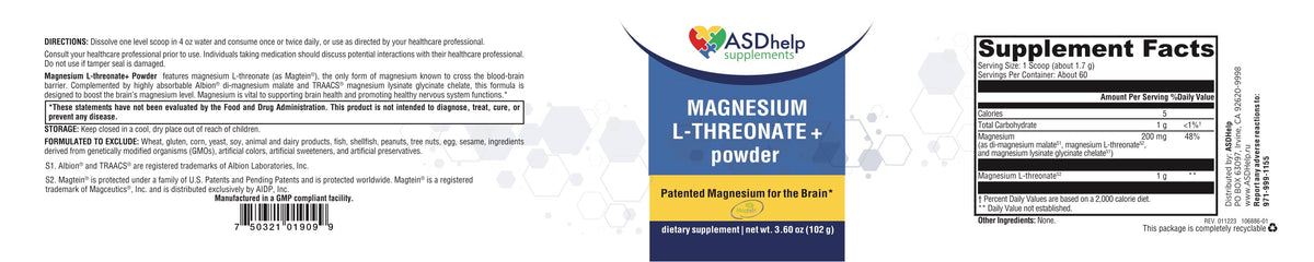 Magnesium L-Threonate Powder label artwork