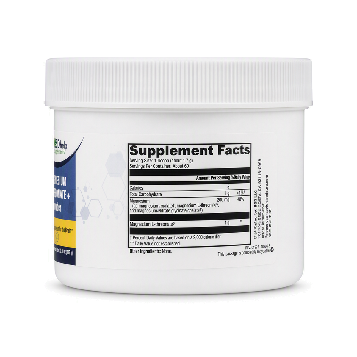 Magnesium L-Threonate Powder, label view 1