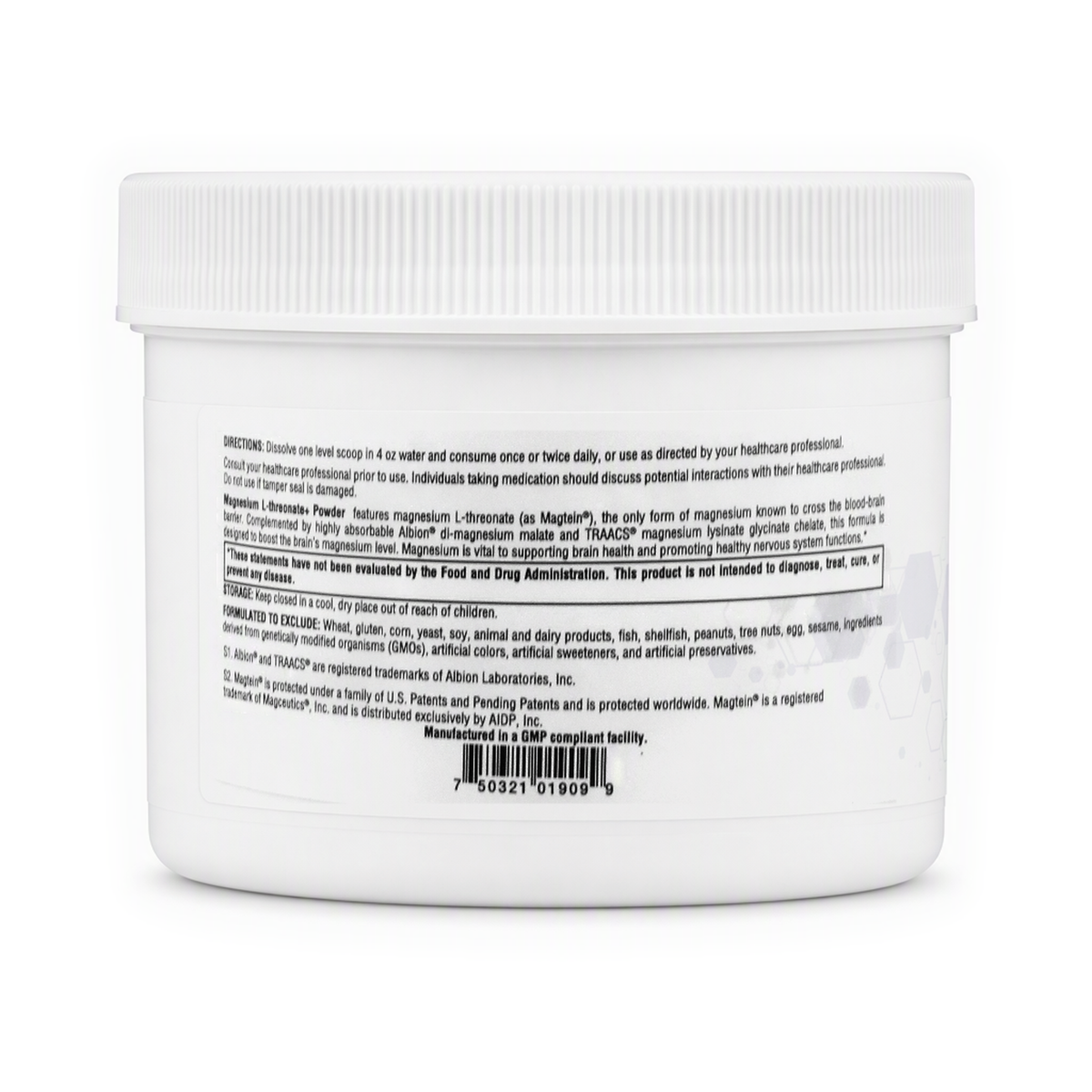 Magnesium L-Threonate Powder, label view 2
