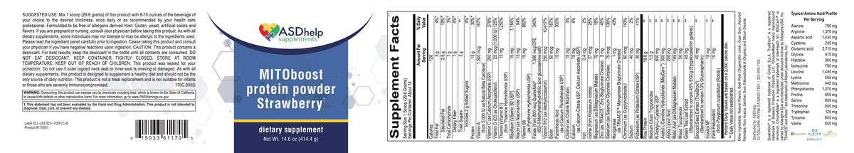 MITOboost Protein Powder Strawberry label artwork