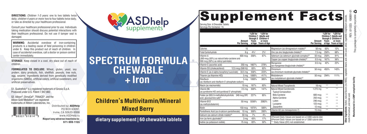 Spectrum Formula + Iron Chewable label artwork