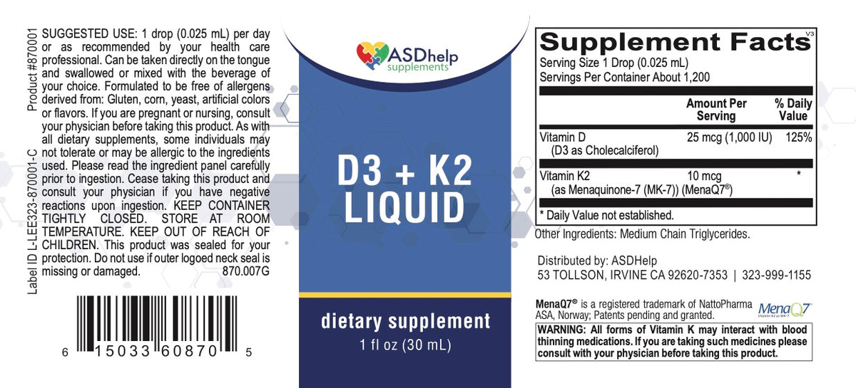 Vitamin D3 + K2 Liquid label artwork