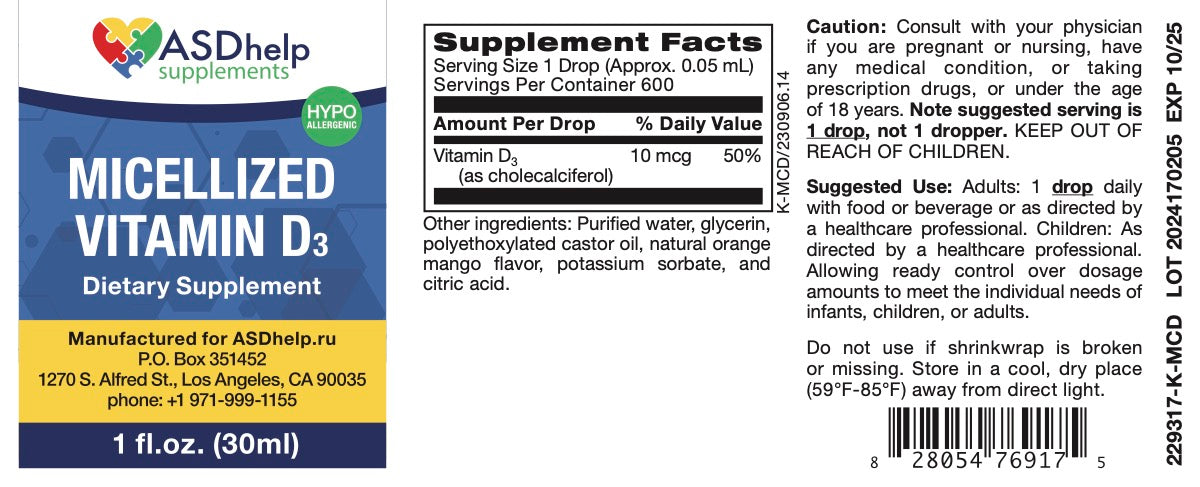 Vitamin D3 Micellized label artwork